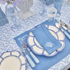 Coral Blue Linen Placemats & Napkins (Set of 4)