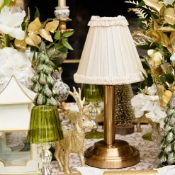 Corinthian Rechargeable Lamp with Cream Frilled Silk Shade (18cm)