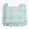 Duck Egg Blue Gingham Ruffle Seat Pad Cushion