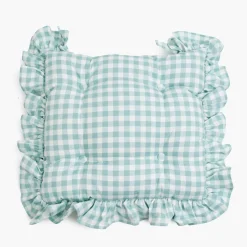 Duck Egg Blue Gingham Ruffle Seat Pad Cushions (Set of 4)
