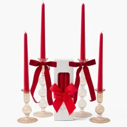 Eden Chestnut Ribboned Candle Set (Red)