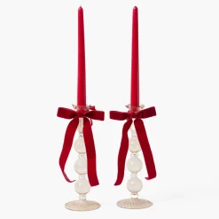 Eden Chestnut Ribboned Candle Set (Red)