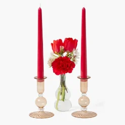 Eden Chestnut Ribboned Candle Set (Red)