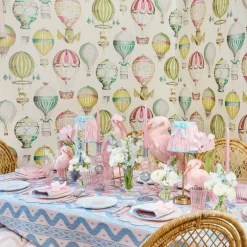Edie Rechargeable Lamp with Pink & Blue Ikat Bow Shade (18cm)