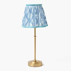 Edie Rechargeable Lamp with Blue Ikat Shade (18cm)