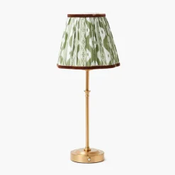 Edie Tall Rechargeable Lamp with Olive & Chocolate Ikat Shade (18cm)