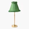 Edie Tall Rechargeable Lamp with Green Frilled Silk Shade (18cm)