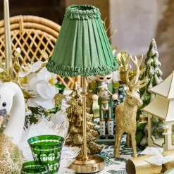 Edie Tall Rechargeable Lamp with Green Frilled Silk Shade (18cm)
