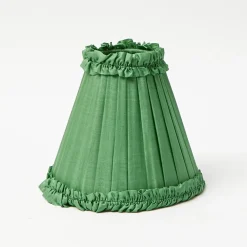 Edie Tall Rechargeable Lamp with Green Frilled Silk Shade (18cm)
