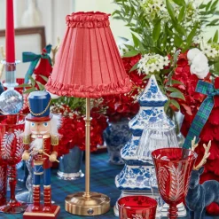 Edie Tall Rechargeable Lamp with Red Frilled Shade (18cm)
