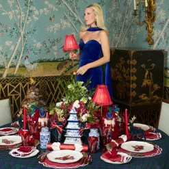 Edie Tall Rechargeable Lamp with Red Frilled Shade (18cm)