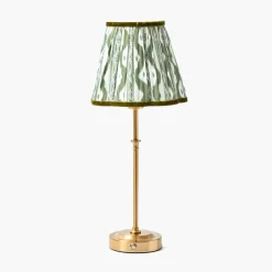 Edie Tall Rechargeable Lamp with Olive Green Ikat Shade (18cm)