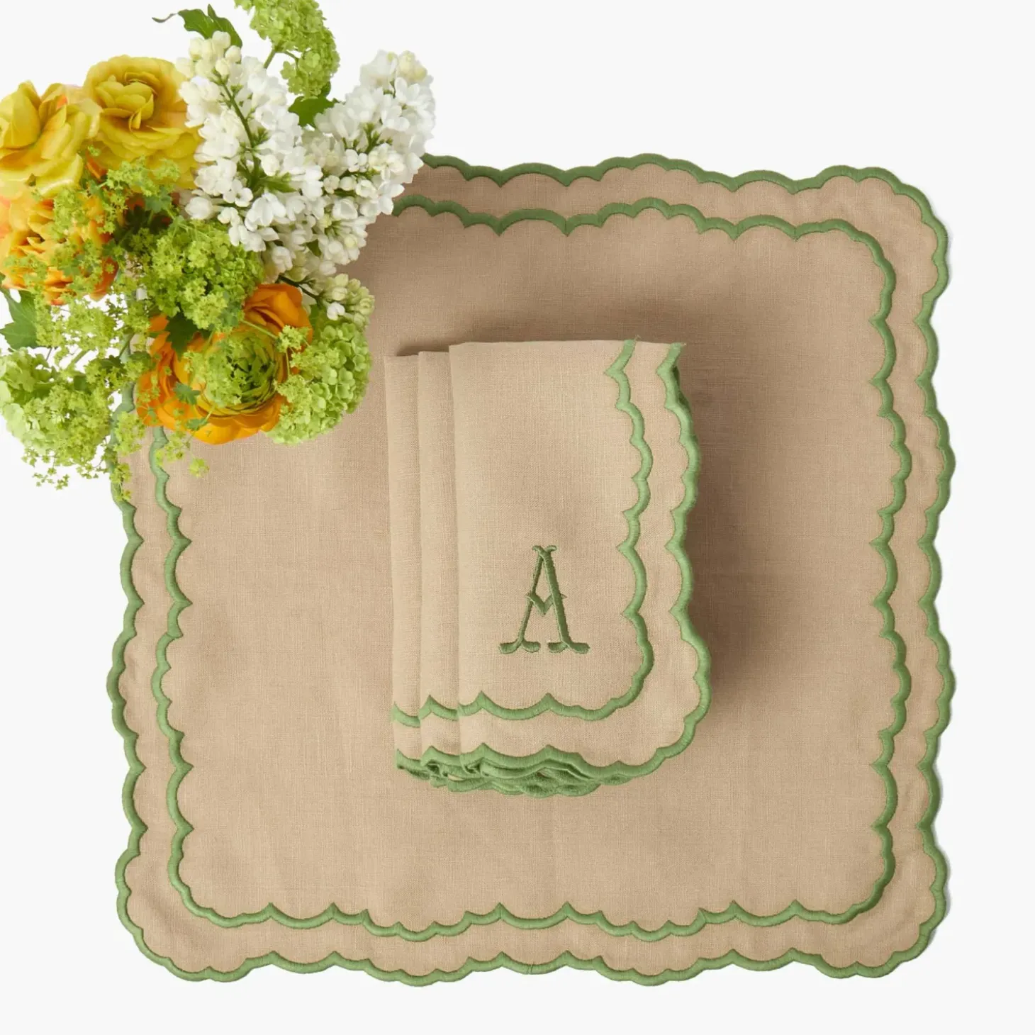 Edith Sand & Green Napkins (Set of 4)