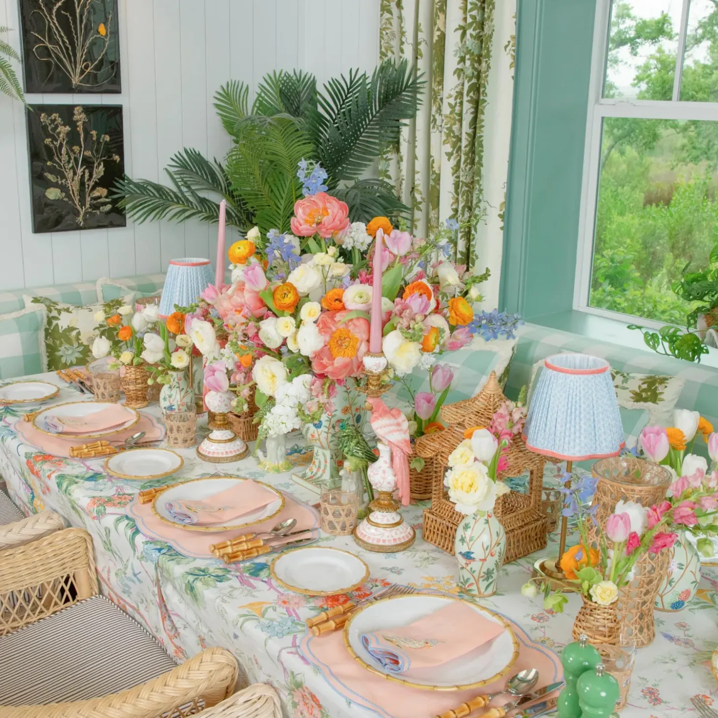 Eloise Coral & Blue Placemats & Parrot Napkins (Set of 4)