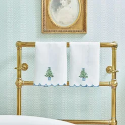Embroidered Christmas Tree Linen Hand Towel