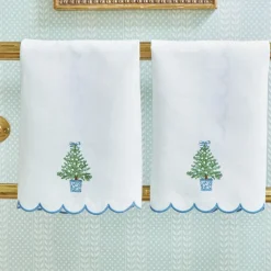 Embroidered Christmas Tree Linen Hand Towel