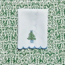 Embroidered Christmas Tree Linen Hand Towel