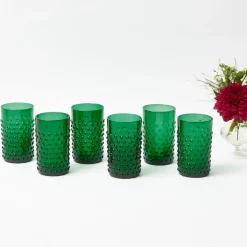Emerald Green Hobnail Glasses (Set of 6)