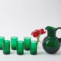 Emerald Green Hobnail Glasses (Set of 6)
