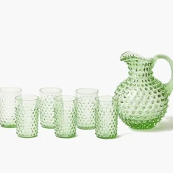 Emerald Hobnail Glasses & Jug Set