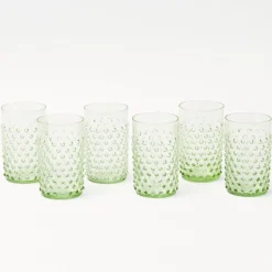 Emerald Hobnail Glasses (Set of 6)