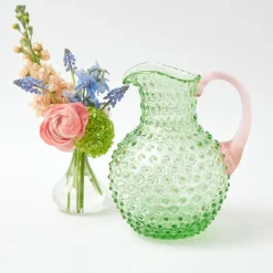 Emerald Hobnail Jug with Rose Handle & Glasses (set of 6)