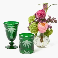 Emerald Palm Tree Glassware (Set of 8)