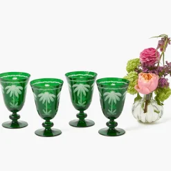 Emerald Palm Tree Wine Glasses (Set of 4)