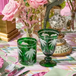Emerald Palm Tree Wine Glasses (Set of 4)