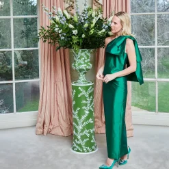 Emmeline Green Floral Urn & Pedestal