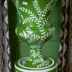 Emmeline Green Floral Urn & Pedestal