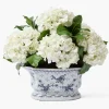 Faux White Hydrangea in Chinoiserie Planter