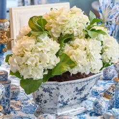 Faux White Hydrangea in Chinoiserie Planter