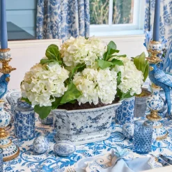 Faux White Hydrangea in Chinoiserie Planter