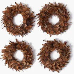 Feather Wreath with Chocolate Velvet Bows (Set of 4)