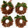 Feather Wreaths with Forest Green Velvet Bows (Set of 4)