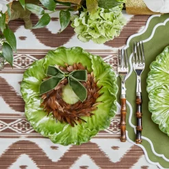 Feather Wreaths with Forest Green Velvet Bows (Set of 4)