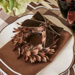 Feather Wreaths with Forest Green Velvet Bows (Set of 4)