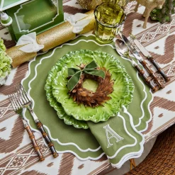 Feather Wreaths with Forest Green Velvet Bows (Set of 4)