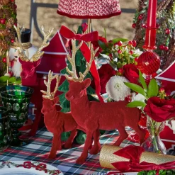 Flocked Burgundy Reindeer Family