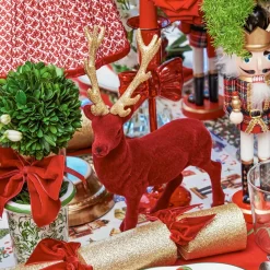 Flocked Burgundy Reindeer Family