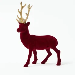 Flocked Burgundy Reindeer Family