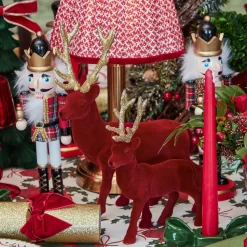 Flocked Burgundy Reindeer Family