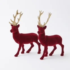Flocked Burgundy Reindeer Family