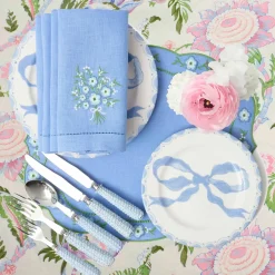 Floral Periwinkle Linen Napkins (Set of 4)