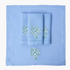 Floral Periwinkle Linen Napkins (Set of 4)
