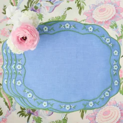 Floral Periwinkle Linen Placemats (Set of 4)