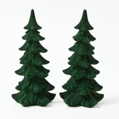 Forest Green Flocked Fir Tree (Pair)