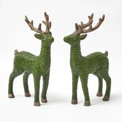 Forest Green Rattan Reindeer (Pair) - 30cm