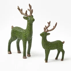 Forest Green Rattan Reindeer (Pair) - 30cm